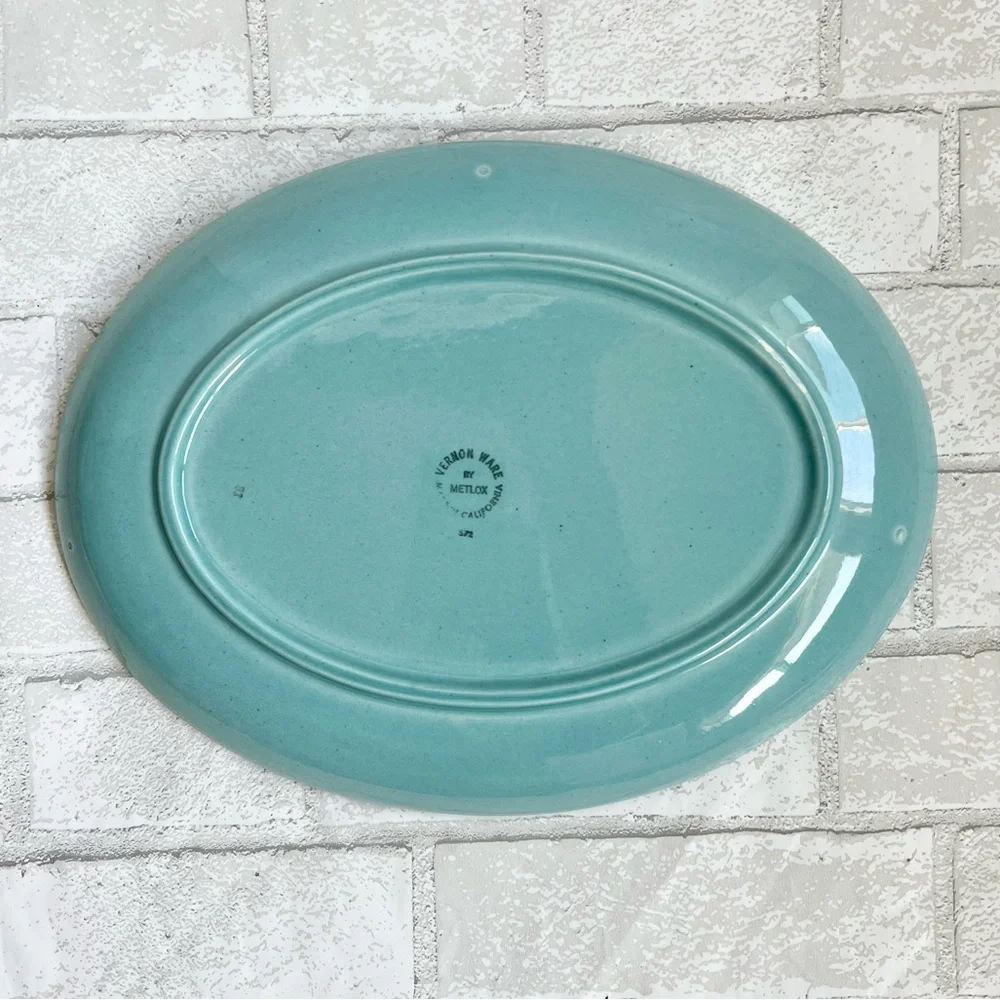 VTG Metlox Vernon Ware Tulip Time Oval Platter MCM Blue Turquoise 13